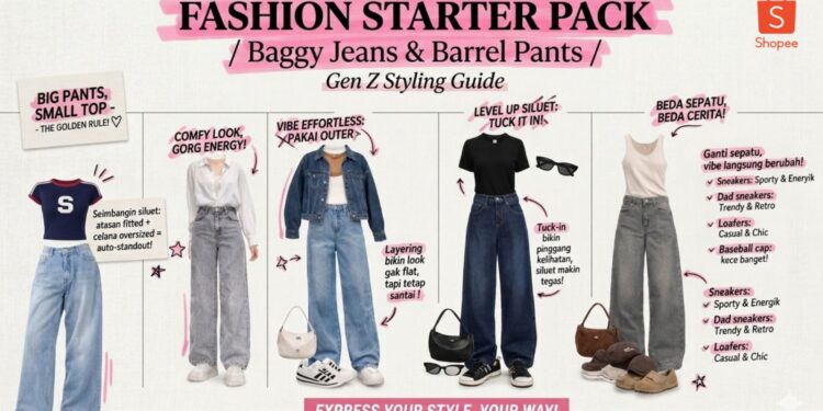 Upgrade Gaya Harian Pakai Baggy Jeans Barrel Pants di Shopee